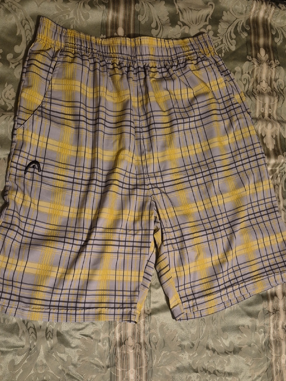 HEAD Plaid Shorts in Yellow and Light Gray